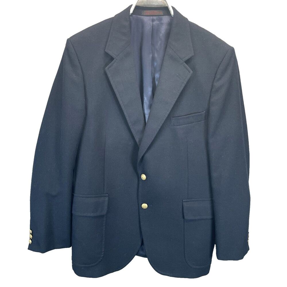 Vintage Savile Row Men 40R Navy Sport Coat Gold Button Wool Blend Blazer Classic